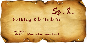Sziklay Kálmán névjegykártya